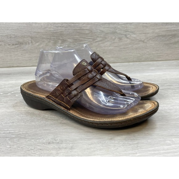 UGG Shoes - UGG Jenaya Women's 10 Brown Thong Leather Sandal Flip Flop Comfort Wedge Heel